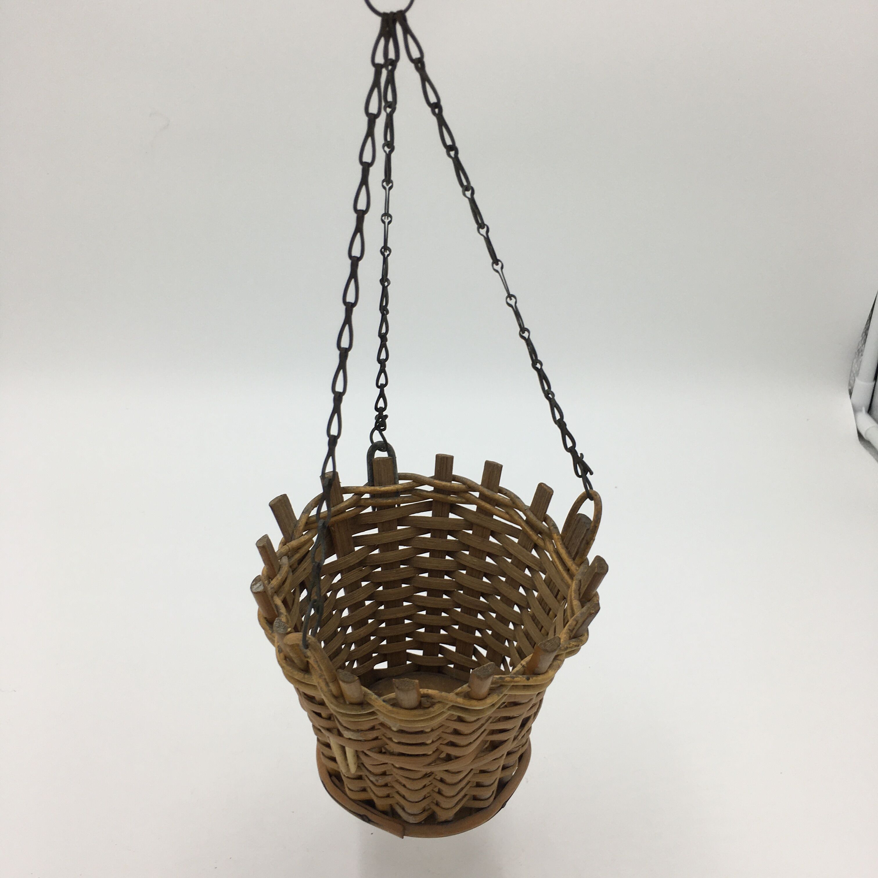 Suspended rattan basket duo