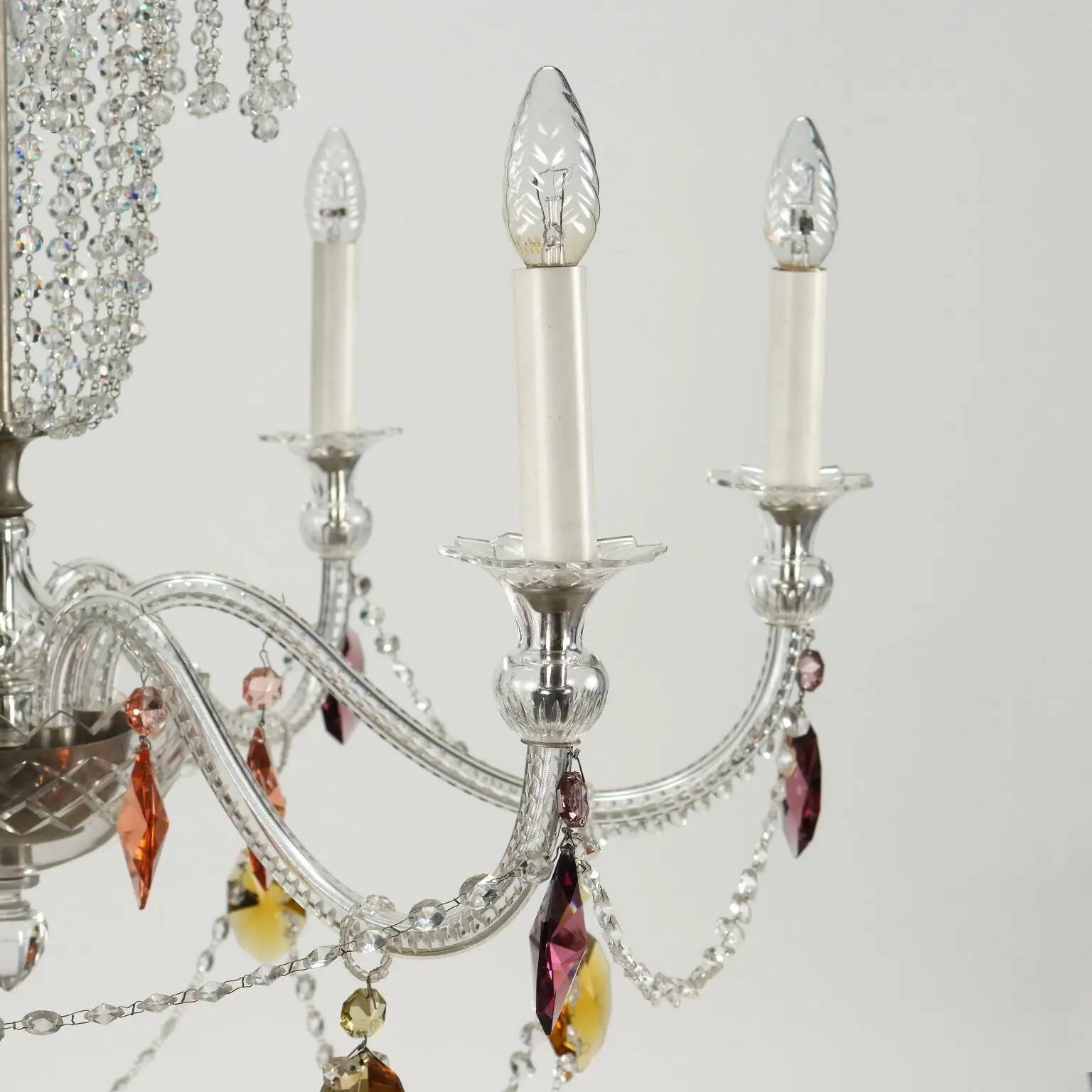 Lustre ancien 6 lumières en verre Italie XX Century