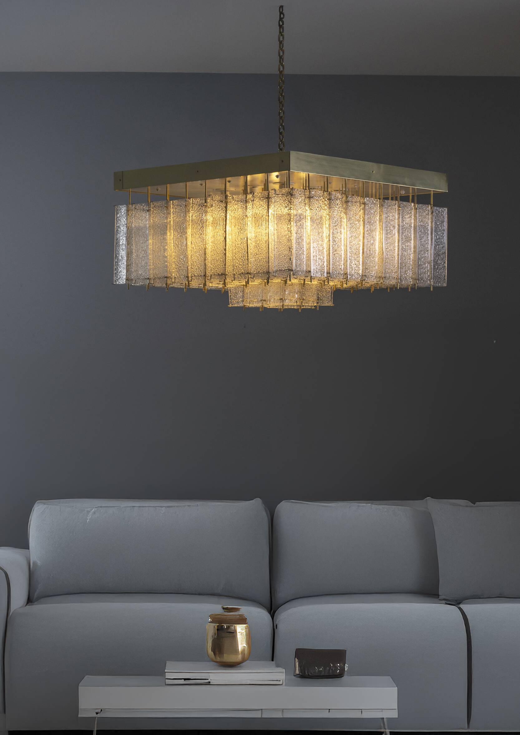 Bohemian flush-mount light in textured glass & brass, 1960s