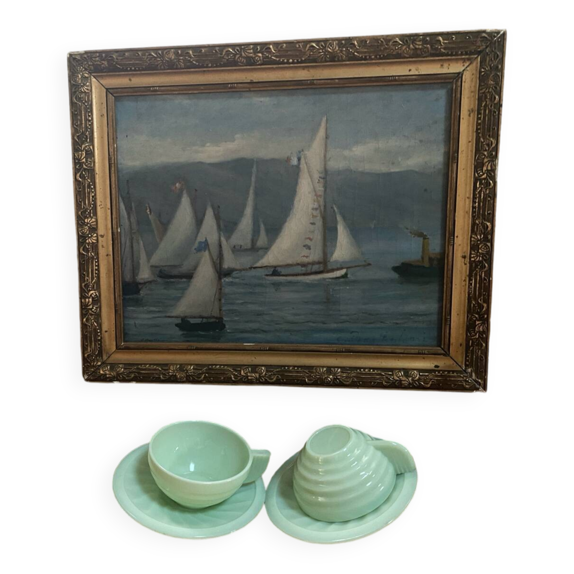 A pair of antique opaline tea cups.