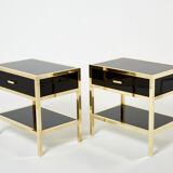 Paire de tables de chevet laquées laiton par Michel Pigneres 1970
