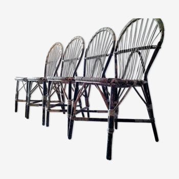 Suite of four rattan chairs by Adrien Audoux and Frida Minnet 1950