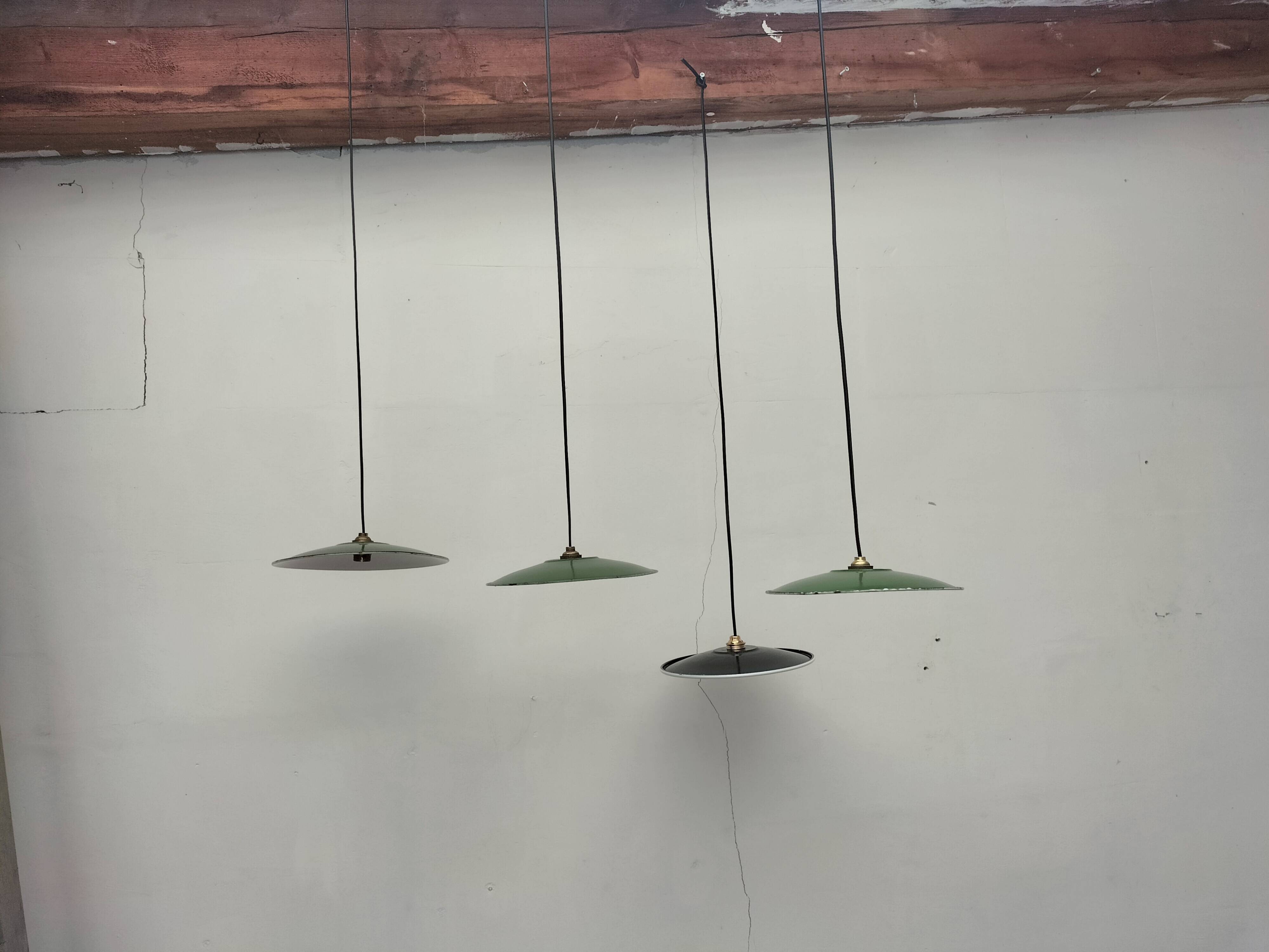Enameled sheet metal pendant lights