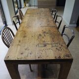 Antique vintage rustic large pine dining table old workbench
