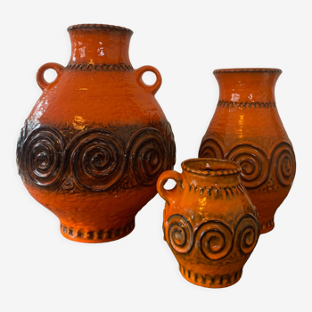 Vases en relief de Jasba Keramik, Ransbach-Baumbach, Allemagne, années 1970, Set de 3