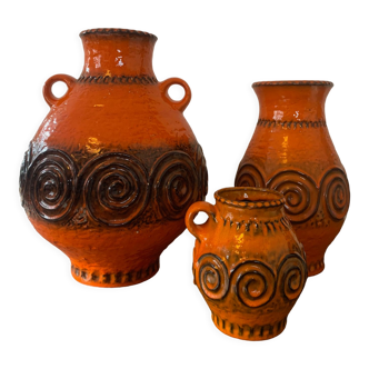 Vases en relief de Jasba Keramik, Ransbach-Baumbach, Allemagne, années 1970, Set de 3