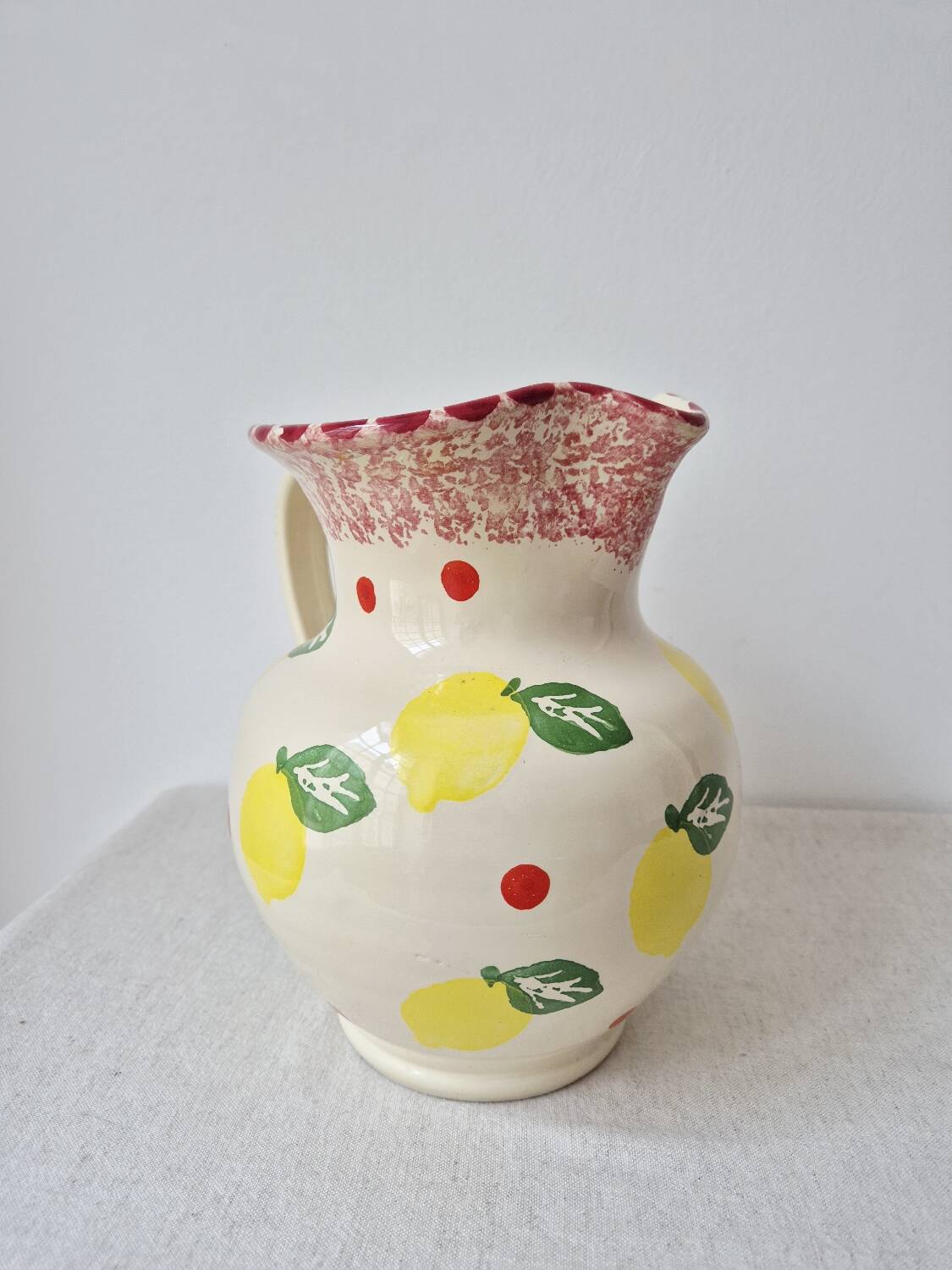 Vase/Pichet en céramique citron & pois - Vintage