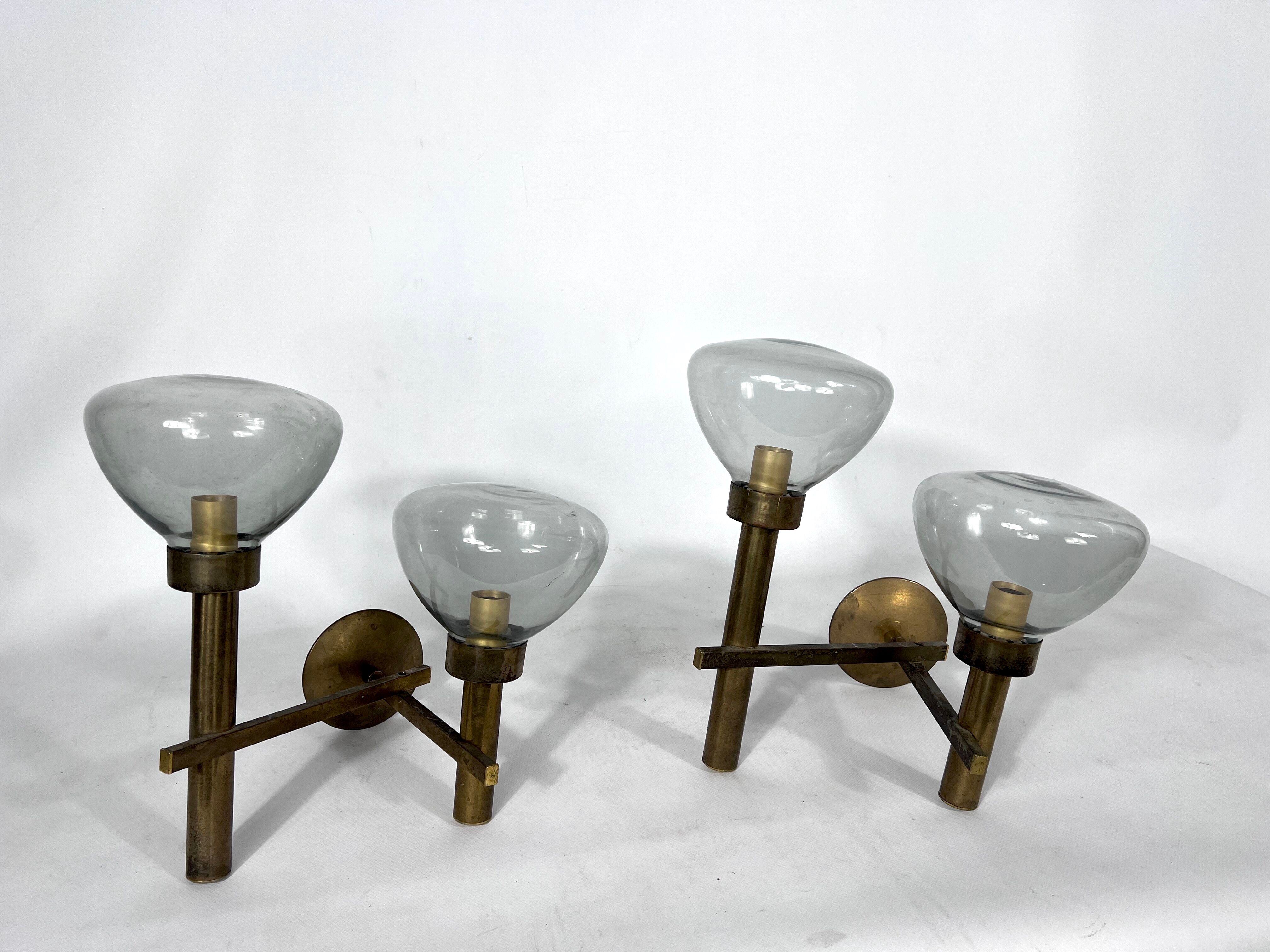 Pair of brass and glass sconces by Sciolari. Italian modern from 70s
