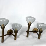 Pair of brass and glass sconces by Sciolari. Italian modern from 70s