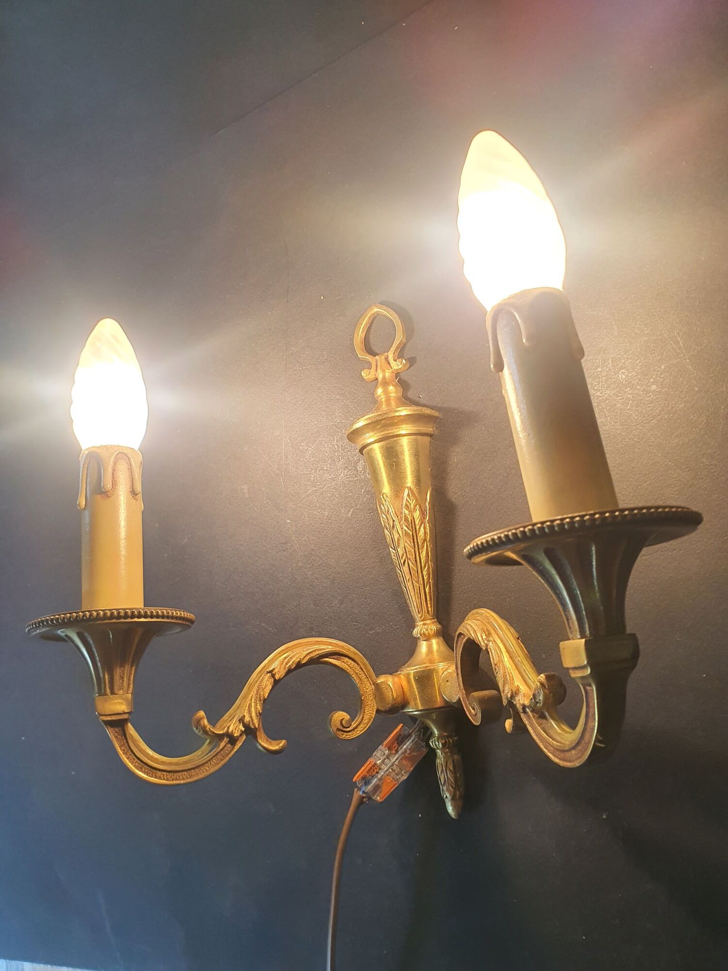 Three Louis XVI bronze wall sconces Lucien Gau Paris vintage