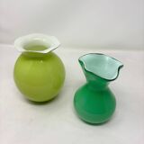 Two green vases in Empoli opaline