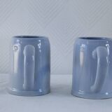Set of 2 stoneware tankards / mugs 50cl light blue
