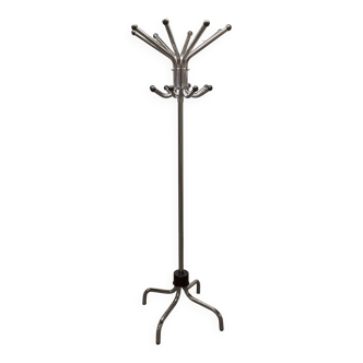 Parrot coat rack with 16 industrial hooks in chrome metal and base + black balls 1960