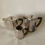 Art Deco Set of Coffee and Tea Jugs + Milk Jug Silver-Plated Metal and Bakelite