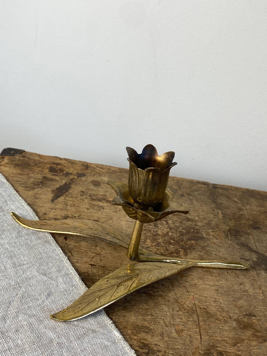 Vintage brass flower candle holder