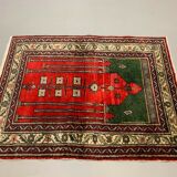 Distressed Turkish Rug 117x88 cm Vintage Shabby, Wool Tribal Red, Green Small