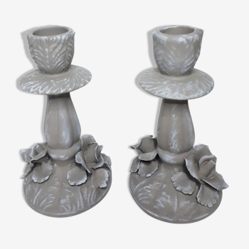 Capodimonte Italian porcelain table candlesticks, late nineteenth, taupe patina