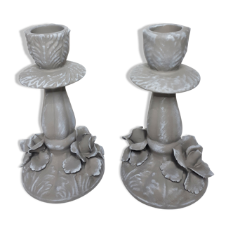 Capodimonte Italian porcelain table candlesticks, late nineteenth, taupe patina