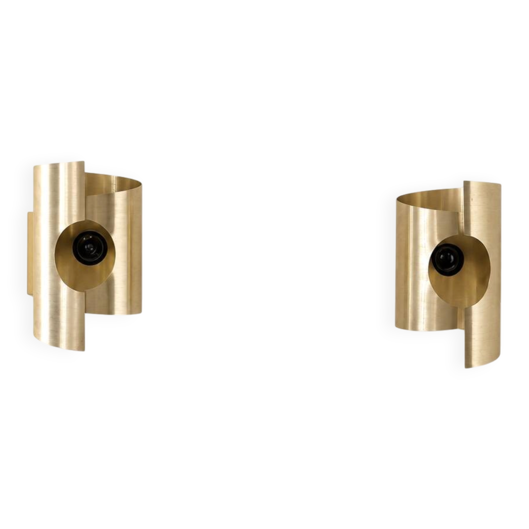 Pair of vintage wall sconces in brushed metal with a slight gold finish, France 1970.