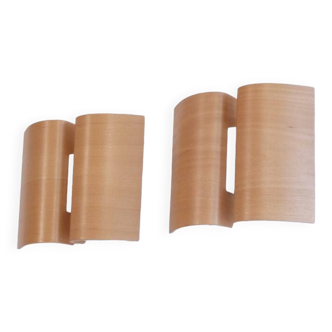 Pair of Scandinavian wooden wall lights 1970