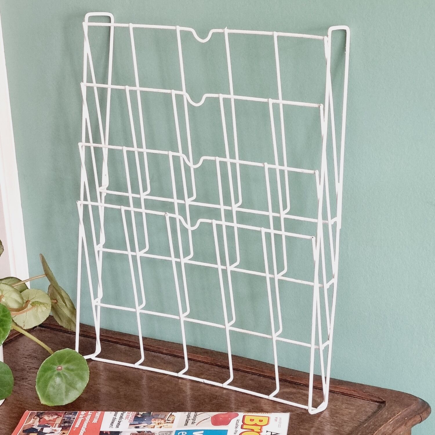 Vintage white wall magazine holder
