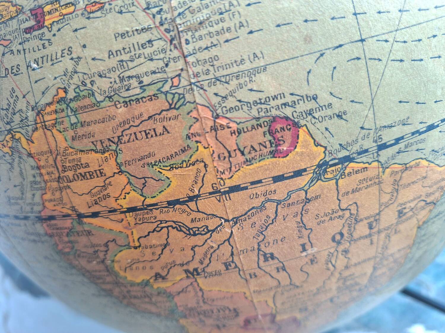 Vintage world map, old illuminated planisphere, terrestrial globe