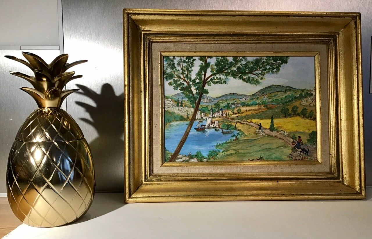 Ancient Tuscan landscape painting dated 1989