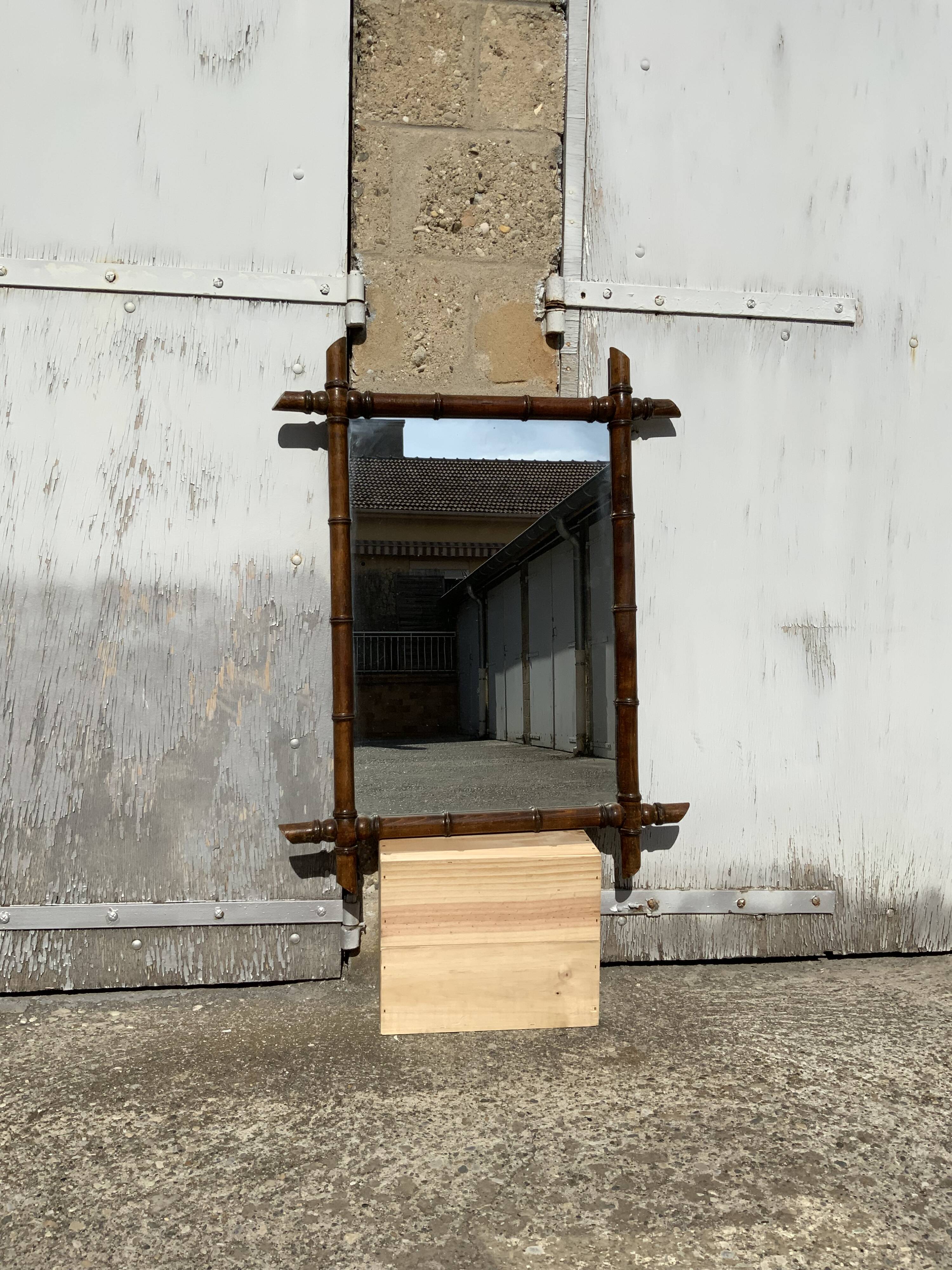 Antique wooden mirror vintage bamboo style large format XL