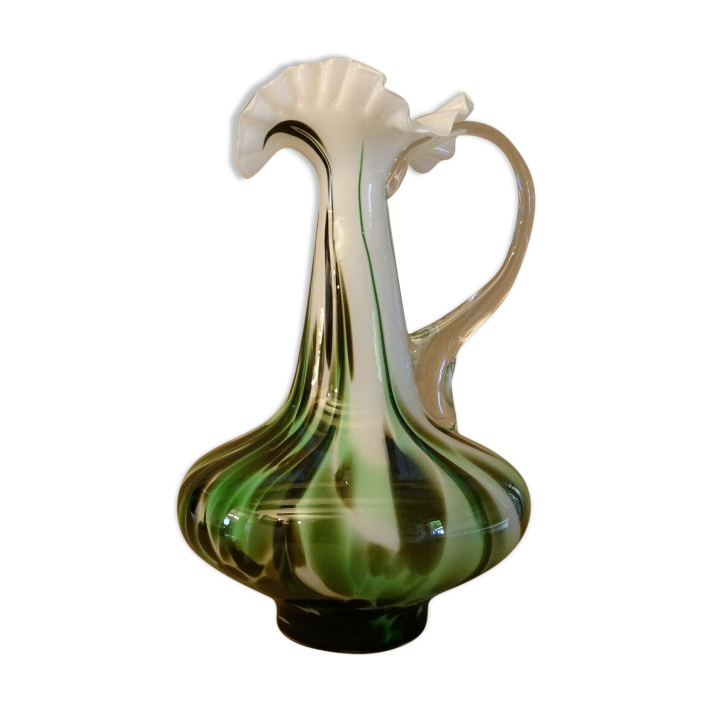 Murano scalloped colored glass decanter