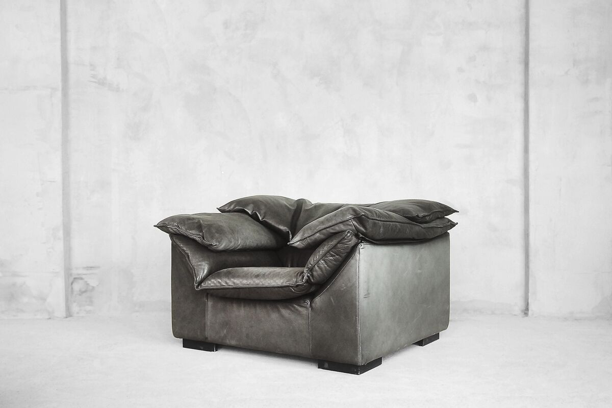 Grey Leather Danish Monza Armchairs by Jens Juul Eilersen for Niels Eilersen, 1970s, Set of 2