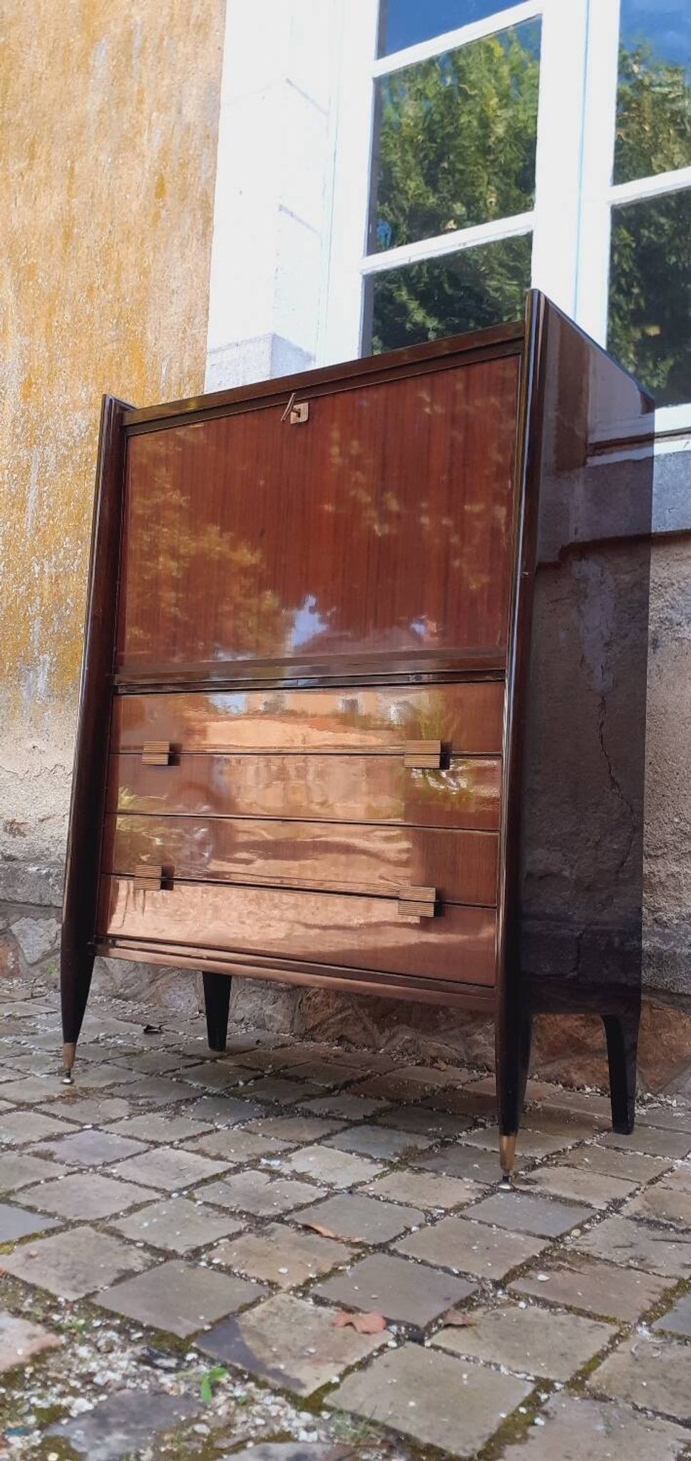 Secrétaire vintage année 60 en acajou marque Mobilor
