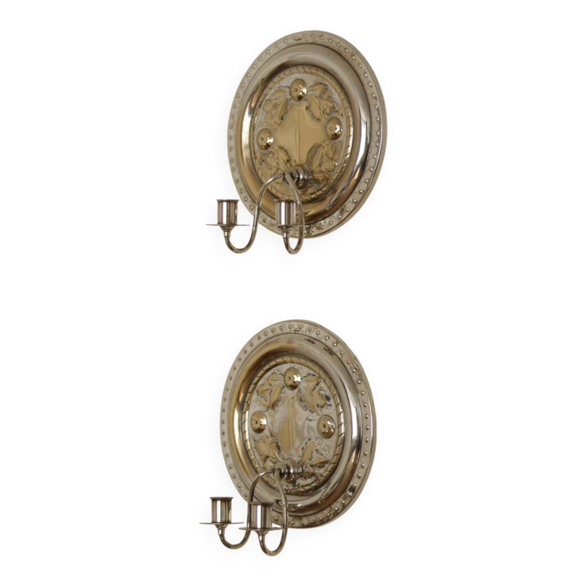 Pair of Vintage Silver/ Nickel Plated Swedish Sconce
