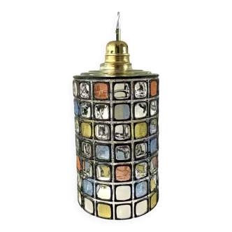 Vintage pendant light with colored faceted glass