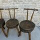 Suite of 4 tripod chairs, trunk seats, solid wood