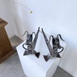 Pair of zoomorphic metal andirons "dogs" 1950