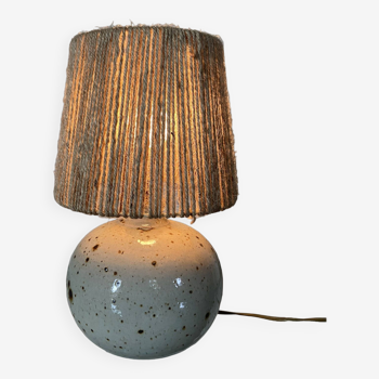 Lampe boule vintage en grès et abat jour corde