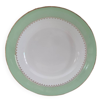 Round hollow dish Cafés Lemaire marli water green and gold frieze