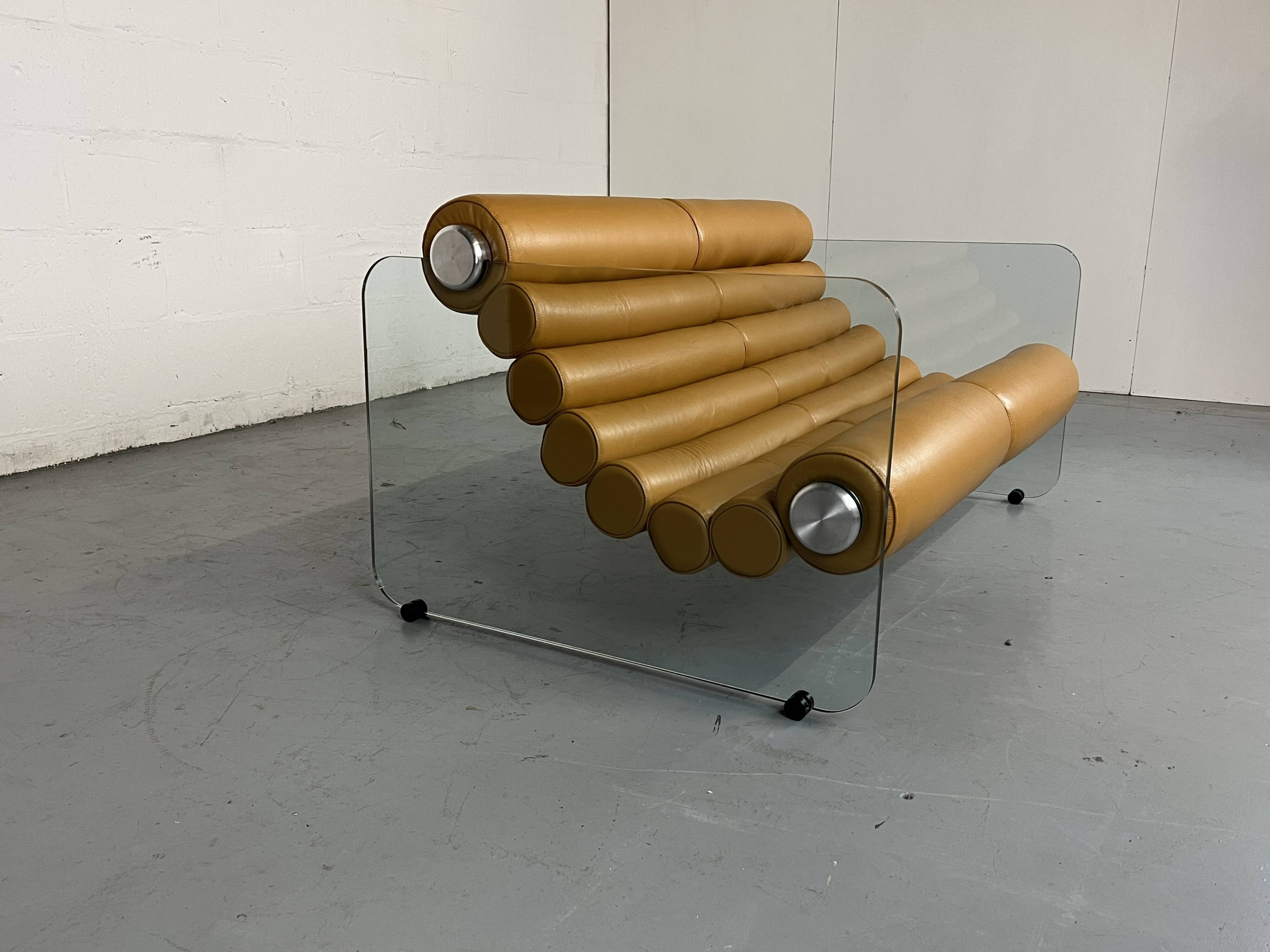 Hyaline leather and glass sofa by Fabio Lenci for Comfortline Italy 1960s