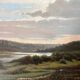 Large painting dated 1872 "Landscape with village by the river" signed