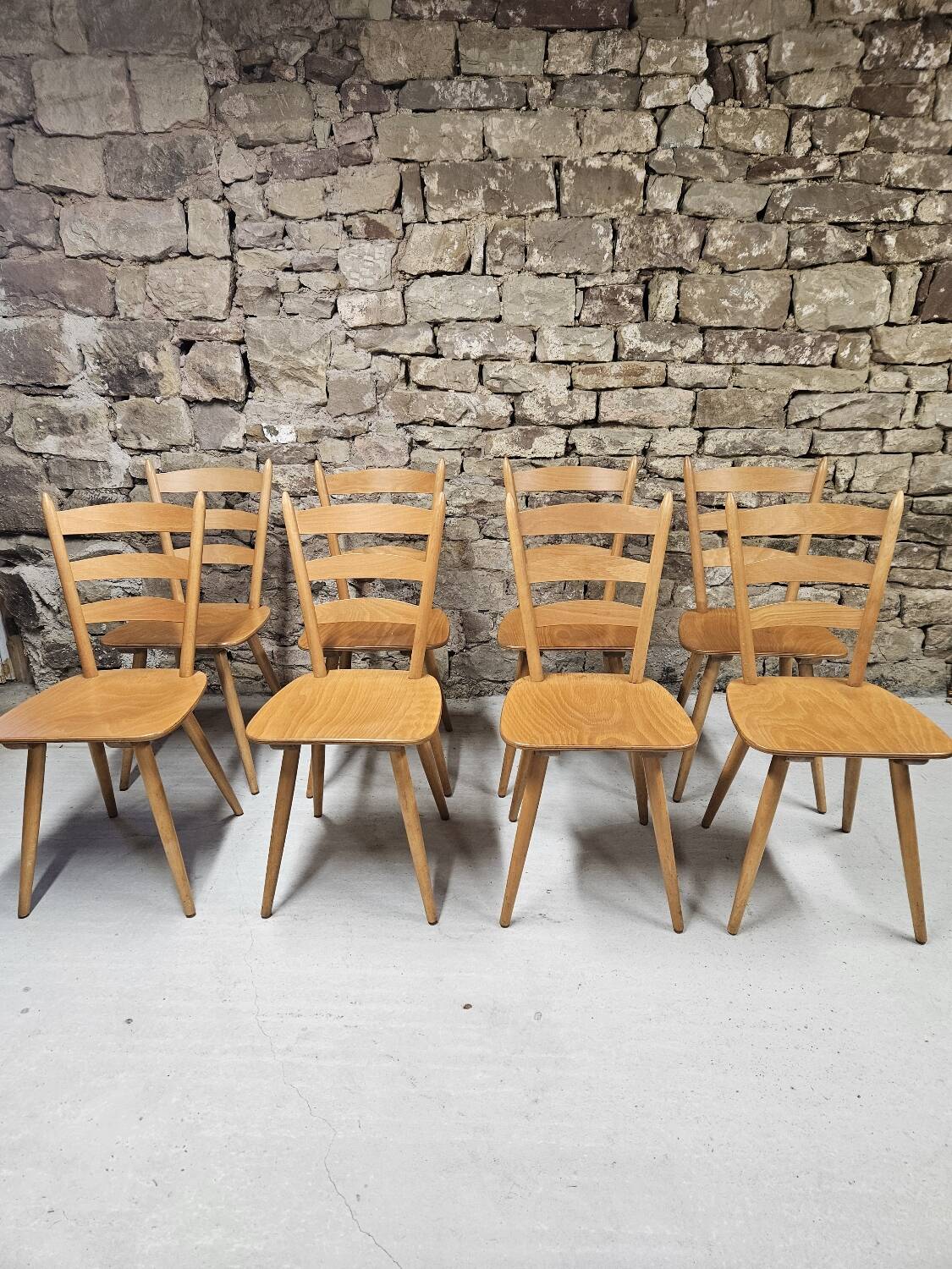 Lot of 8 country bistro chairs from the 1970s