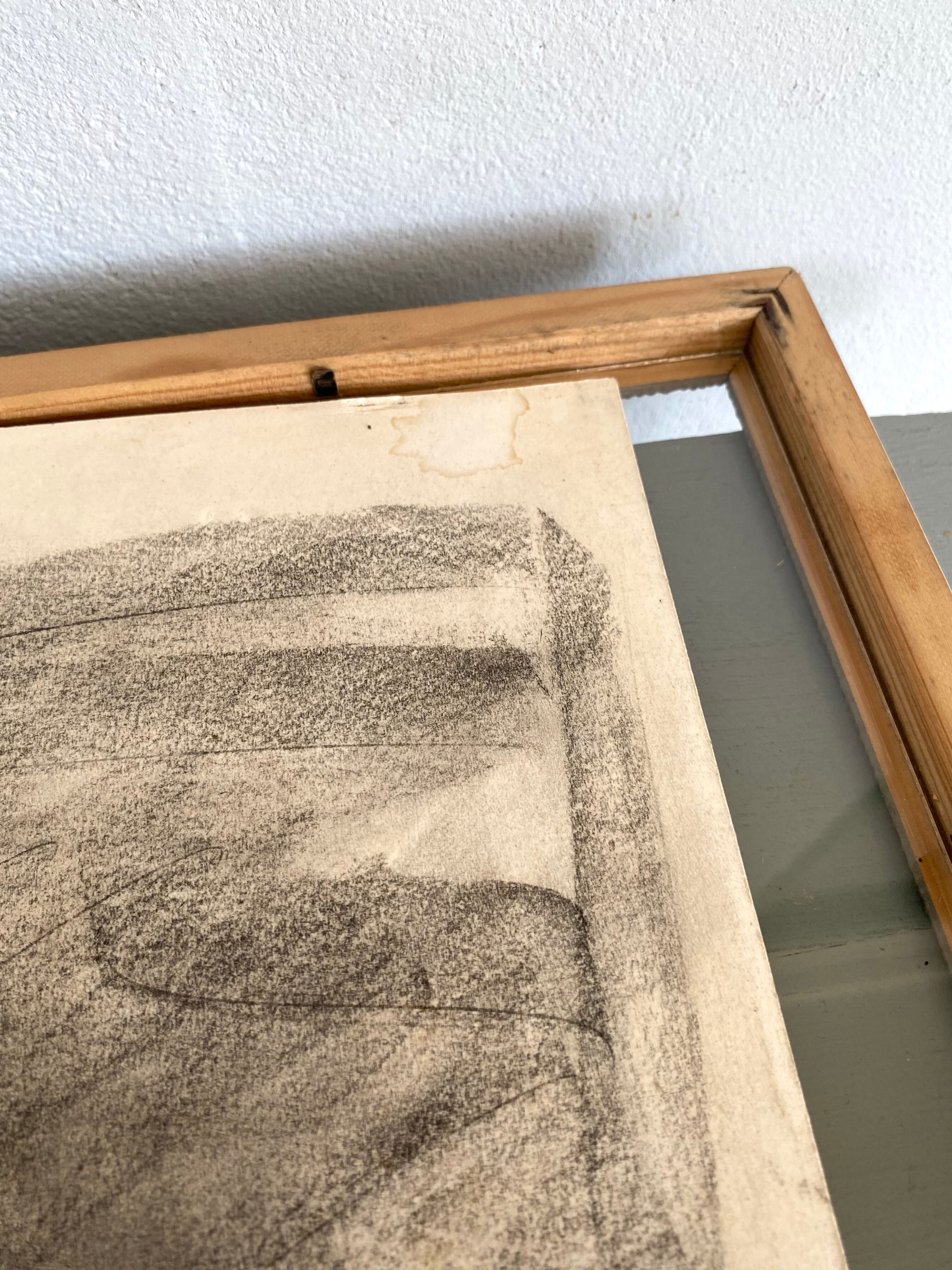 Glazed wood frame nude drawing on paper