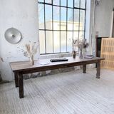 XL farmhouse table in solid oak, brutalist style, 20th century.