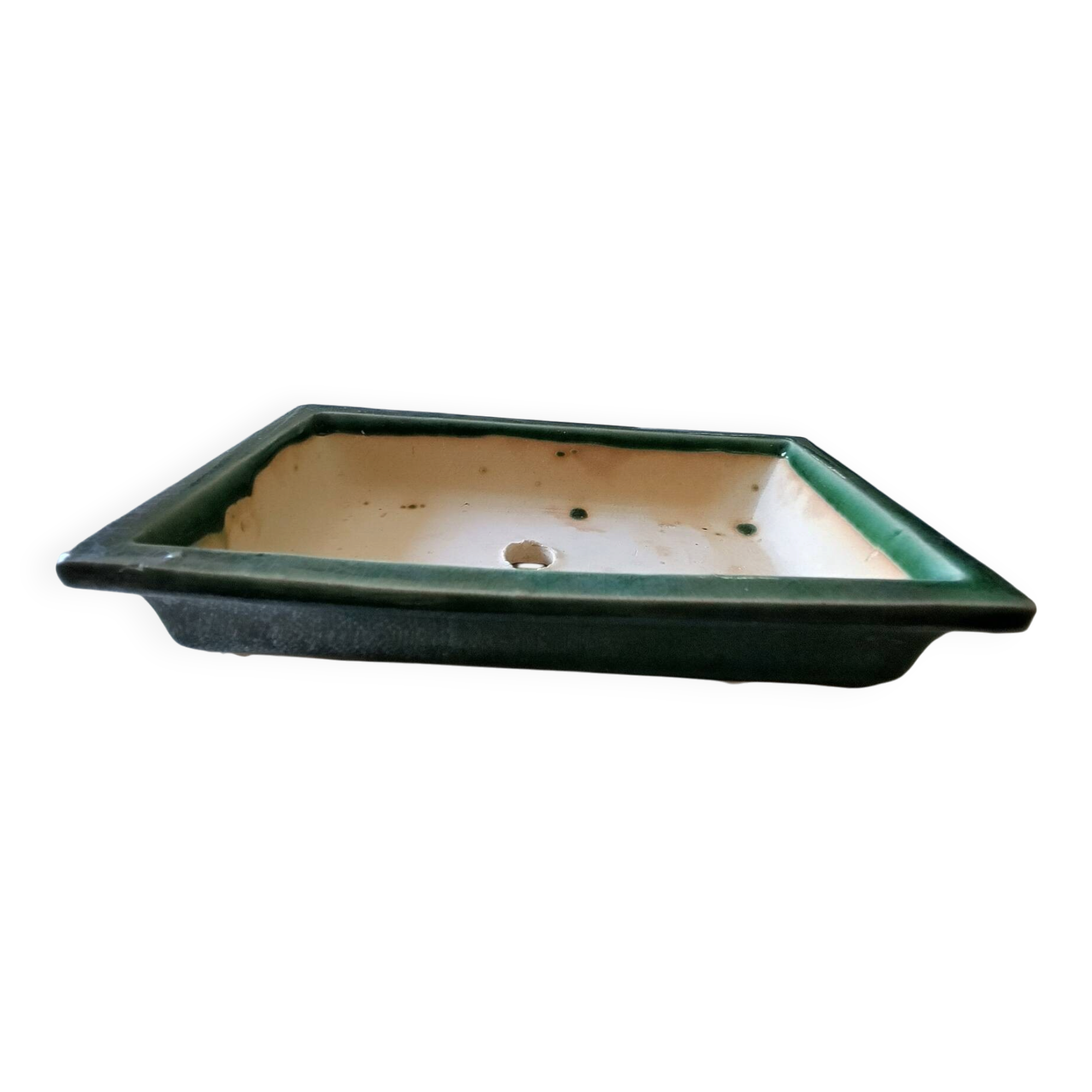 Pot bonsaï rectangulaire céramique émaillée vert