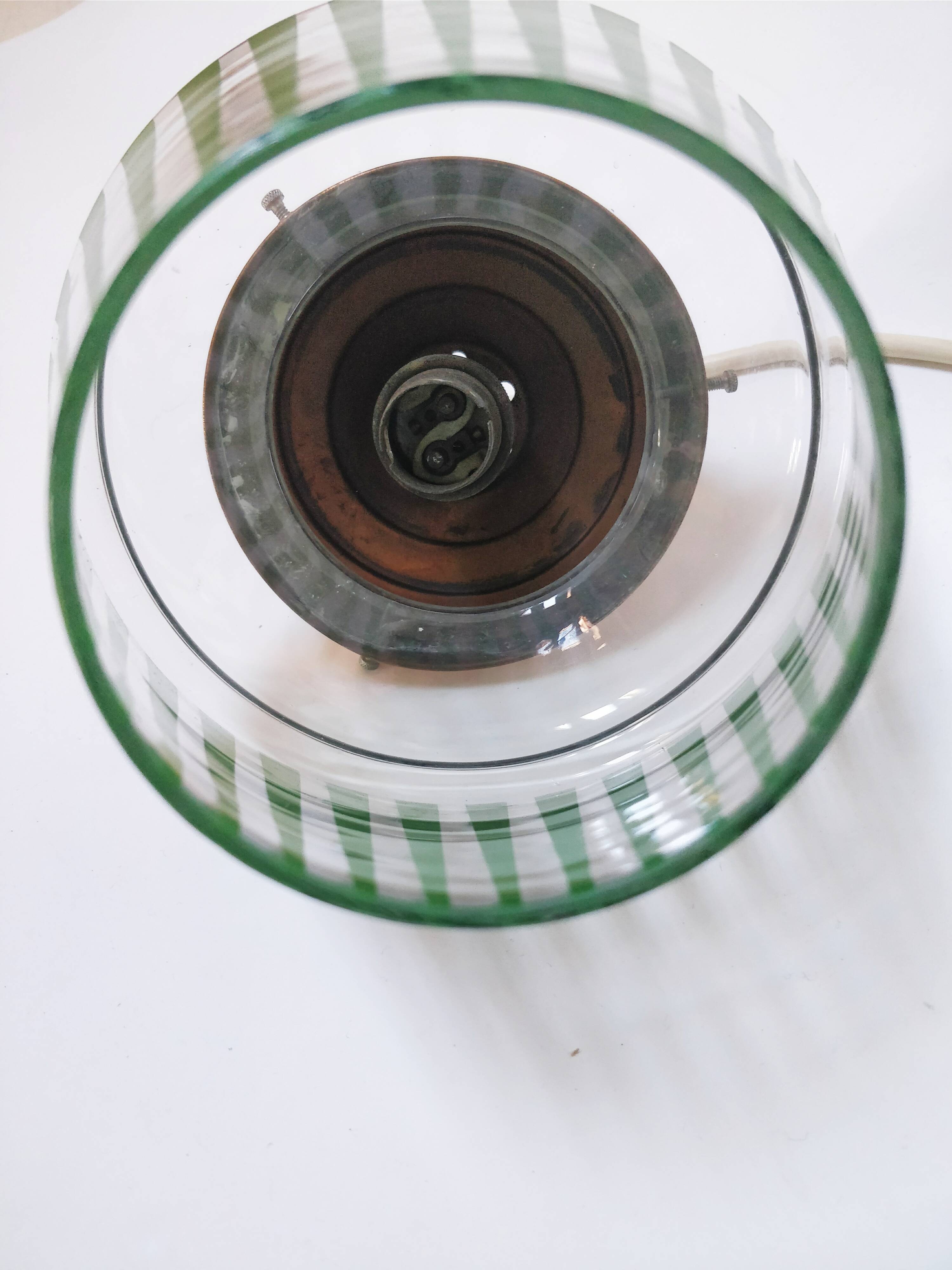 Vintage green striped glass pendant light