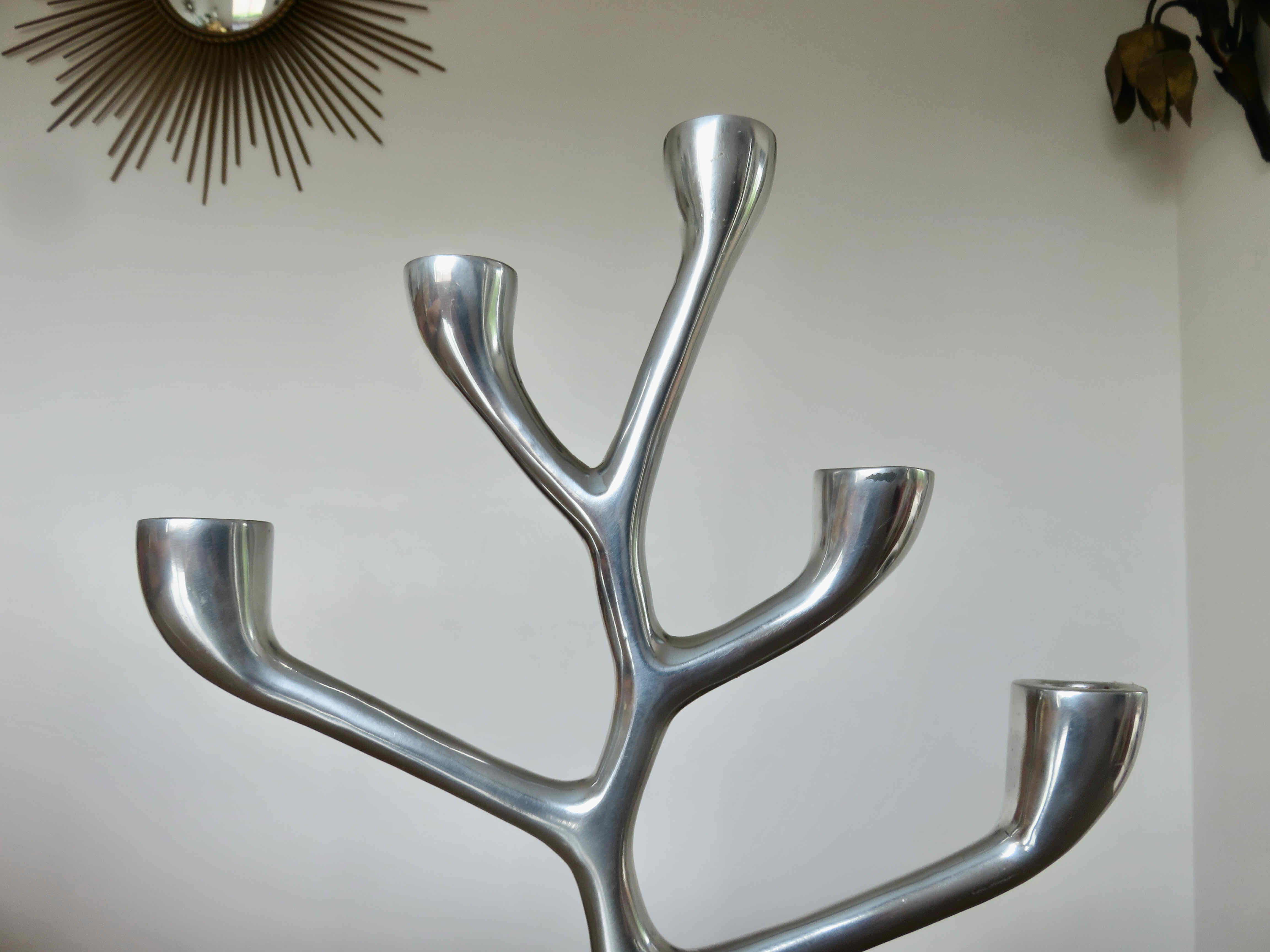 Modernist candle holder, free form, cast aluminum 70s