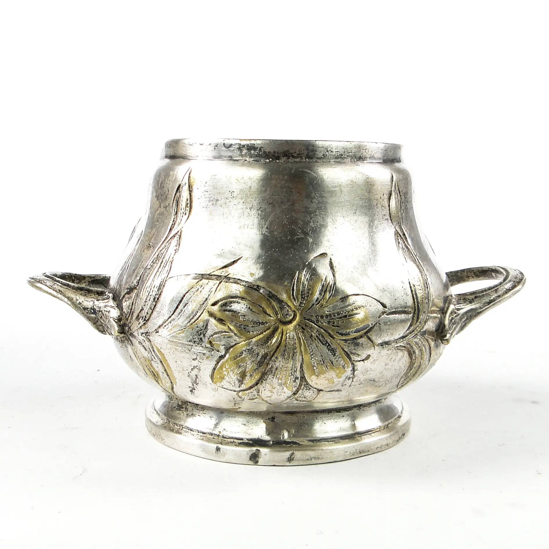 Art Nouveau sugar bowl, silver-plated brass, Germany, early 20th century