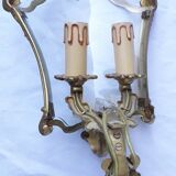 Pair of bronze and glass wall lights