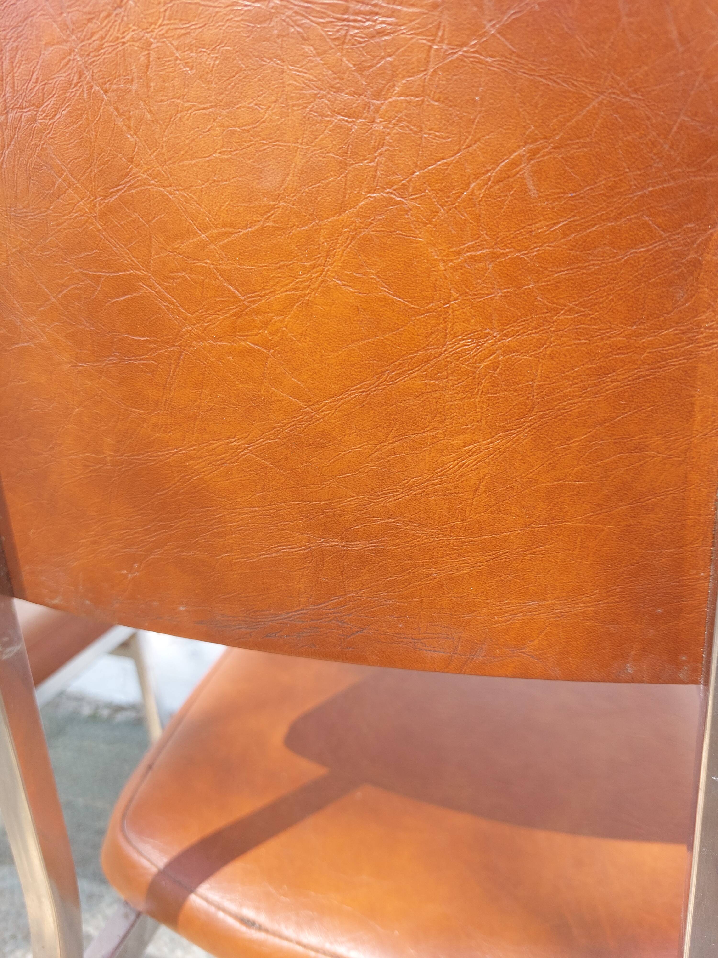 3 stainless steel tube chairs and faux leather, vintage