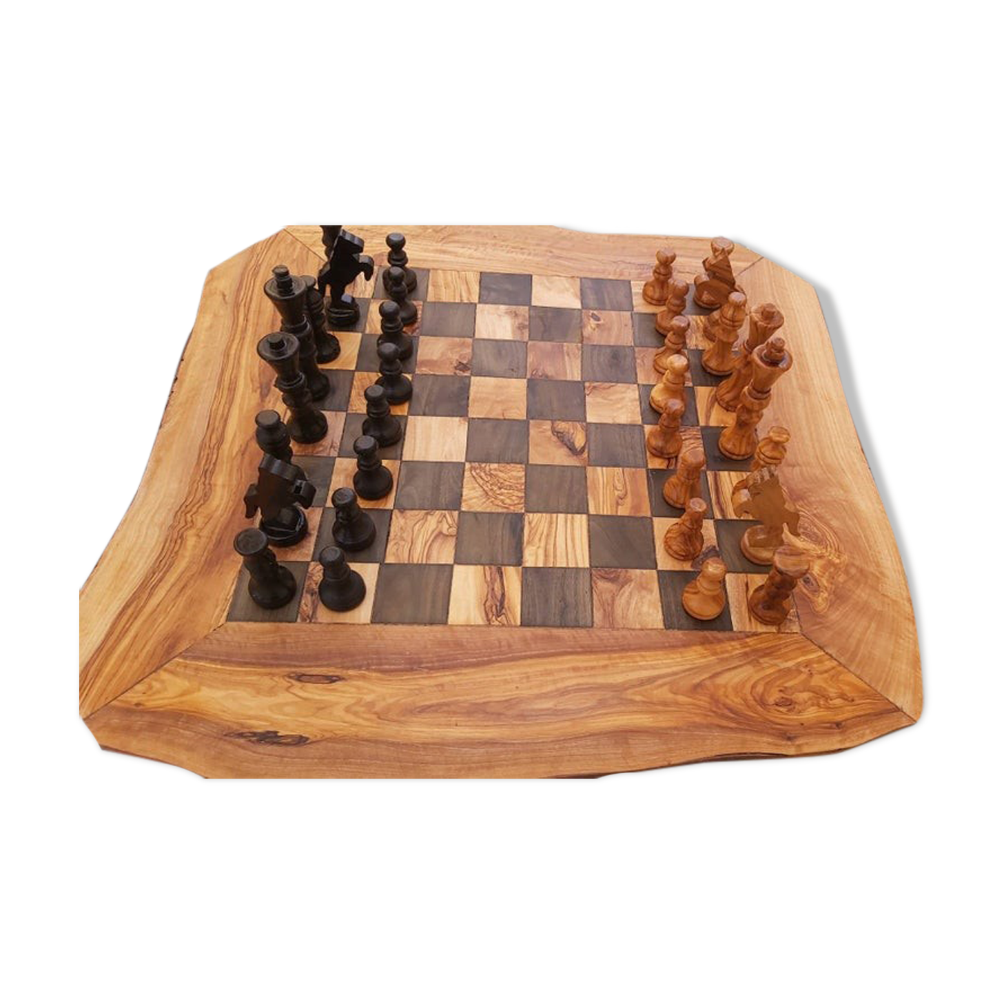 Rustic wooden chessboard with drawers, chess set 19