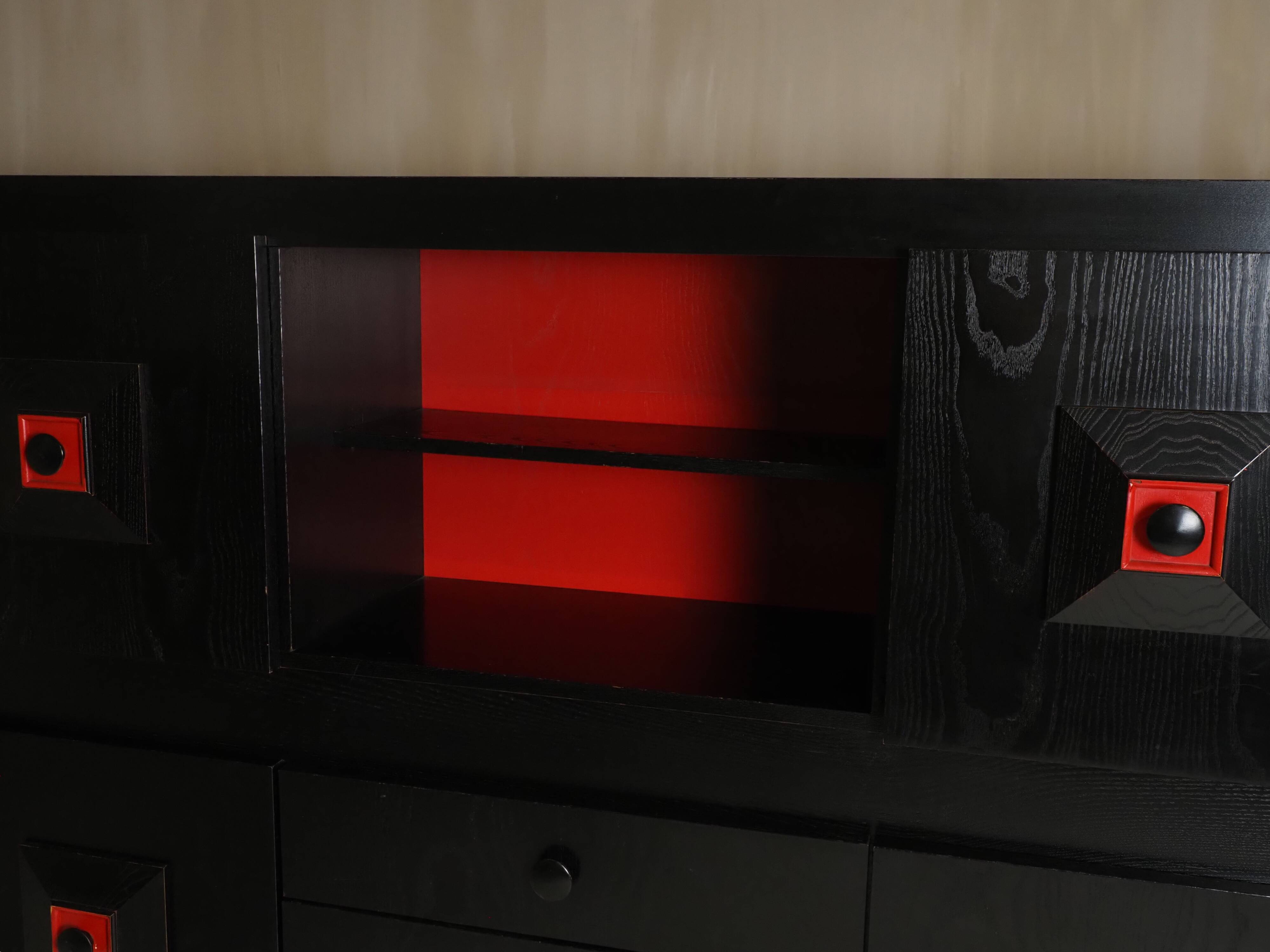 Brutalist Belgian buffet in black and red from the 1960s.